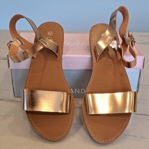 NIB Herstyle Keetton Rose Gold Slingback Flat Sandals Women's Size 6.5